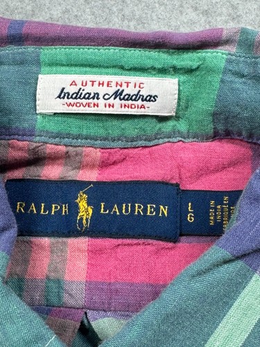 Ralph Lauren Mens L Button Down Shirt Authentic Indian MADRAS Woven in India - Picture 2 of 7