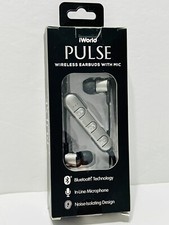 iWorld Pulse Wireless Bluetooth Earbuds In-line Microphone SILVER Android/iOS