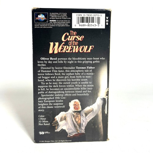 The Curse of the Werewolf 1961 VHS Movie 1992 MCA Video Hammer Horror Collection - Imagen 2 de 4