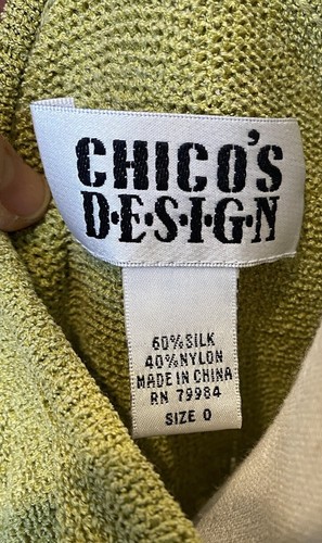 Vintage Chicos Sweater Silk Blend Pea Green Knit Pullover Long Sleeve 0 Small - Picture 4 of 4