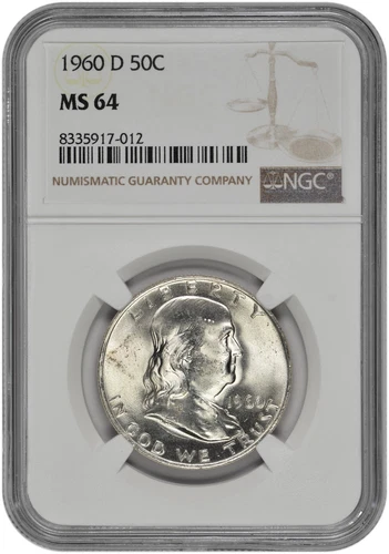 1960 D 50C Silver Franklin Half Dollar NGC MS 64 with New Holder