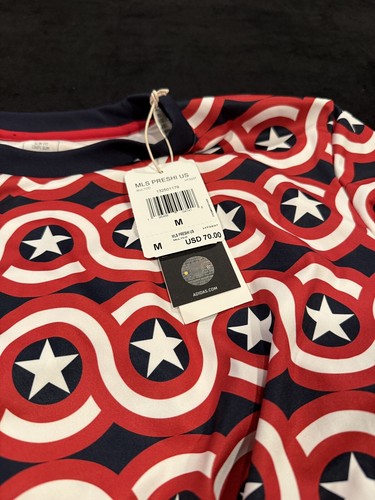 MLS Adidas Pre-Match Soccer Jersey Marvel Cpt America Multicolor Print NWT Sz M - Picture 7 of 9