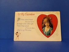 Antique 1911 TO MY VALENTINE Postcard Cupid Bow Arrow Heart Girl Julius BIEN 