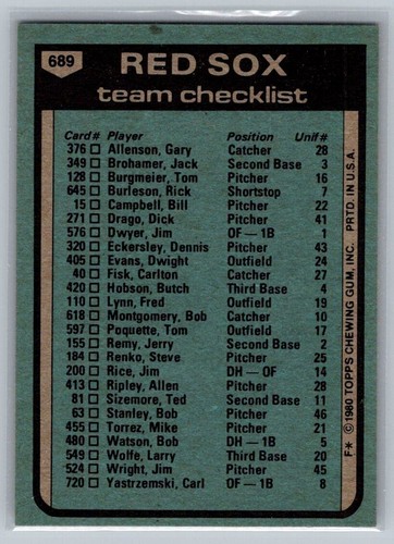 Red Sox Team Card 1980 Topps Manager Don Zimmer #689 - Picture 2 of 2
