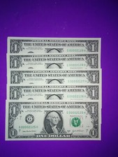 5 Consecutive Lo Serial No.-2003 $1 Federal Reserve Notes-Crisp FREE SHIPPING