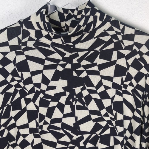 AVA & Viv Mock Neck Shirt 2X Black White Abstract Geometric Knit Long Sleeve - Picture 4 of 9