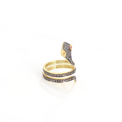 Snake Pave Diamond Ring 925 Sterling Silver Gold Plated Ring Women's Jewelry - Picture 3 of 5