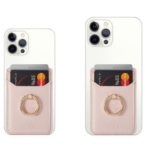 2 Pack Cell Phone Stick On Wallet Card Holder w/ Finger Ring for iPhone Android - Picture 3 of 6