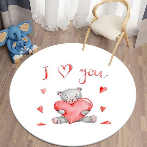 Round Cartoon Bear Mat Children Baby Room Carpet Anti-Slip Living Room Floor Rug - Picture 36 of 45