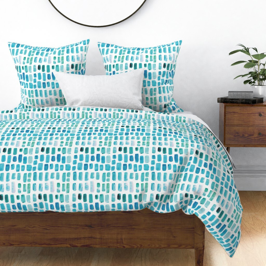 Blau WaterFarbe Dashes Decor Painted Aqua Teal Sateen Duvet Cover by Roostery Blau WaterFarbe Dashes Decor Painted Aqua Teal Sateen Duvet Cover by Roostery