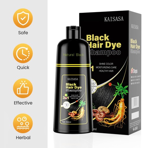 KAISASA Black Hair Dye Shampoo 3 in 1 Hair Color Shampoo for Women and Men Na... - Picture 2 of 7