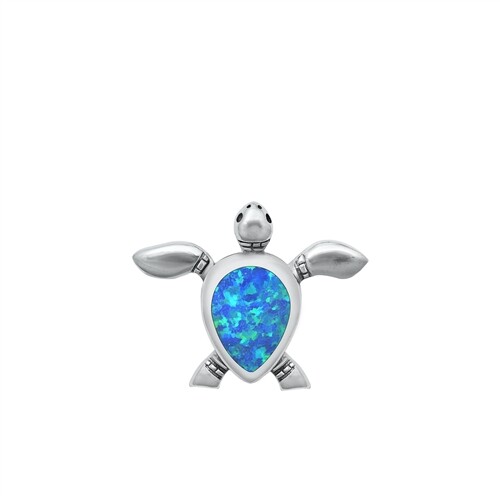 Sterling Silver 92 "BLUE TURTLE" PENDANT 18.8MM WITH SNAKE CHAIN NECKLACE 18" - Picture 1 of 3