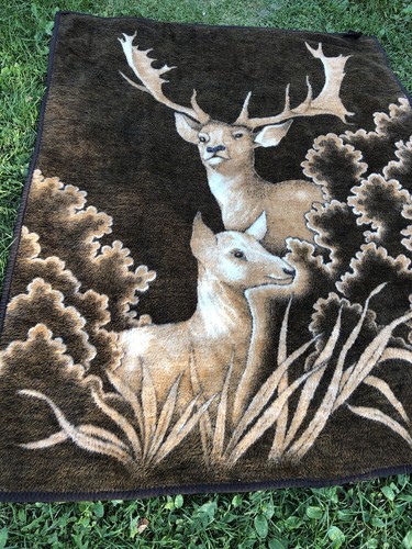 Vtg Biederlack Blanket Throw Deer Buck Man Cave Hunting Cabin Outdoor Cozy 79x56 - Picture 5 of 13