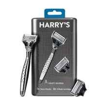 Razor for Men with Metallic Craft Handle and 2 Razor Blade Refill Cartridges