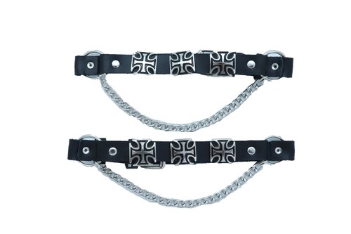 Men Boot Silver Metal Chain Cross Charm Pair Straps Motorcycle Fashion Accessory - Picture 8 of 21