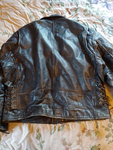Herren Vintage 80er Jahre Schwarz Leder Motorrad Biker Jacke Größe Herren XL - Bild 6 von 7