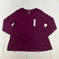Croft & Barrow Wine Red Long Sleeve V-Neck T-Shirt Women's Size XL NEW