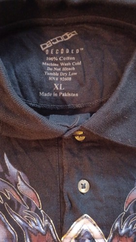 Decoded Men's Black Size XL- Gothic Graphic Cross Print Brave Blazing Polo Short - Picture 5 of 9