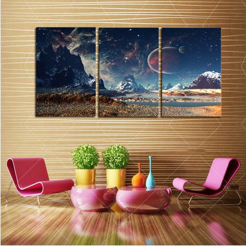 Multi Panel Druck Weltraum Berg Leinwand 5 Stück Wandkunst Stern Mond Erde Galaxie - Bild 10 von 11
