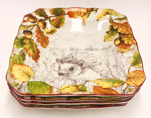 222 FIFTH Birkhill Manor Orange Dessert Salad Plates (4) New Autumn Botanicals - Picture 5 of 10