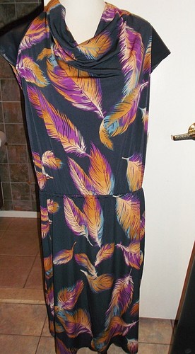 Ellen Tracy Faux Leather Trim Drape Neck Dress NWT$79 Sz L - Picture 2 of 4