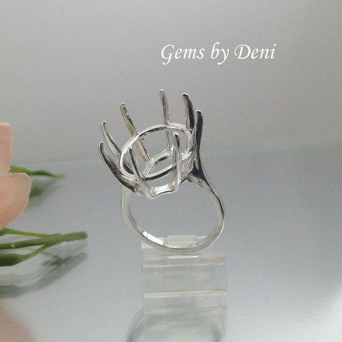 (10x8-20x15mm) Oval Deep Cut Sterling Silver Pre-Notched Ring Setting (Size 5-8) - Picture 1 of 9