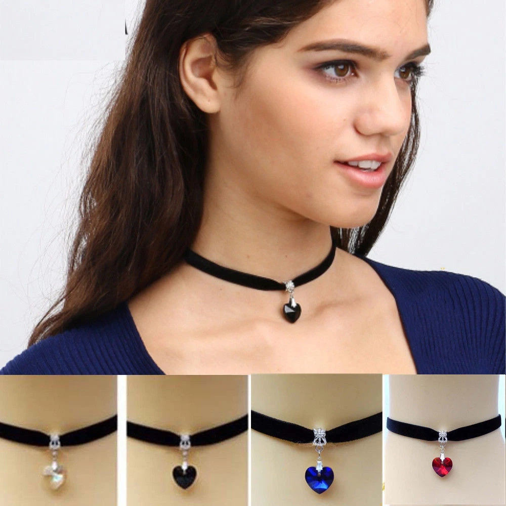 Choker Trendy Heart Collar Necklace Fashion Jewellery Girls Ladies Black  Chocker