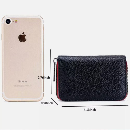 Men Women Genuine Leather Credit Card Holder RFID-Blocking Zipper Pocket Wallet - Picture 10 of 19