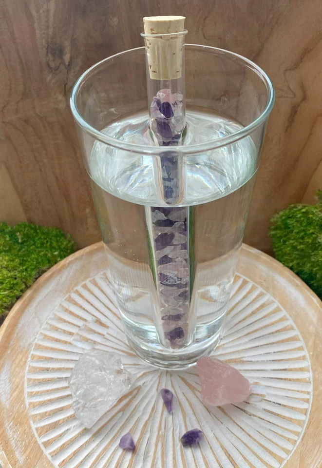 Wasserstab Reagenzglas Edelsteinstab Grundmischung Amethyst+BK+RQ 17 cm - Bild 2 von 4