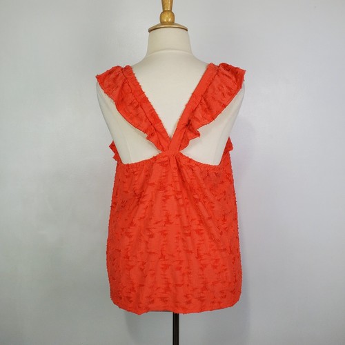 LC Lauren Conrad orange Rüschenärmel Träger V-Ausschnitt strukturiertes Top NEU neu mit Etikett Gr. 1X - Bild 6 von 13