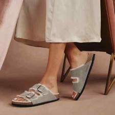 Birkenstock Arizona Shearling grey Suede Sandals EU 38 Women 7-7.5