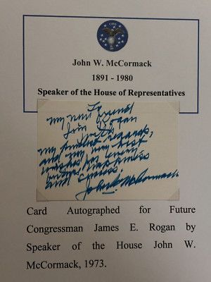 JOHN W. MCCORMACK SIGNED NOTE -SPEAKER OF HOUSE OF REPRESENTATIVE -DECEASED