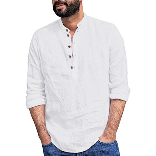 Haut chemise homme printemps décontracté décontracté coton officiel lin col montant manches longues