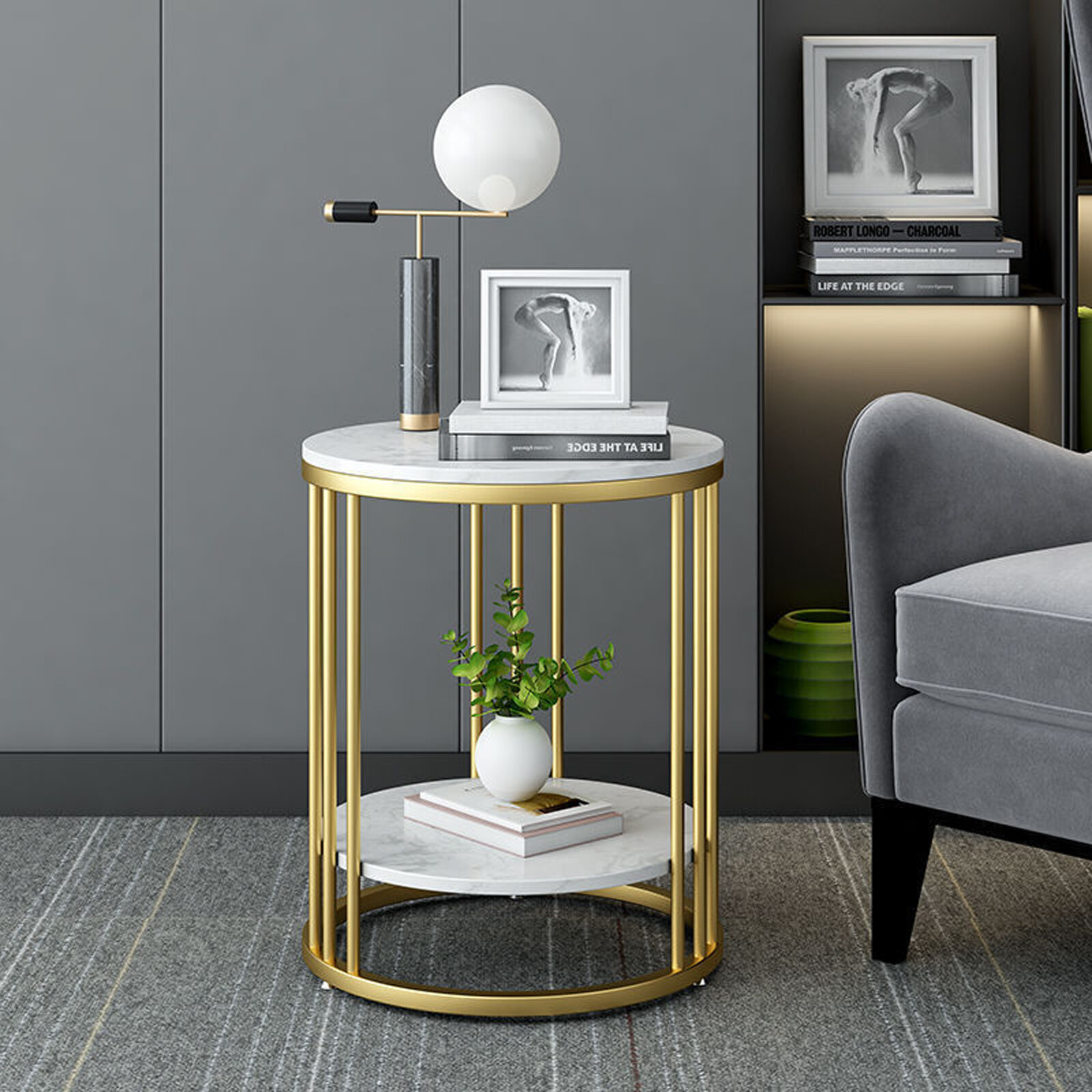 2 Tiers Modern Side Table Sofa End Coffee Table Living Room Desk Bedside Tables