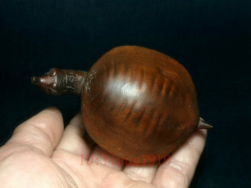 chiński bukszpan ręcznie rzeźbiony łuskany żółw figurka posąg netsuke kolekcjonerski - Zdjęcie 1 z 8