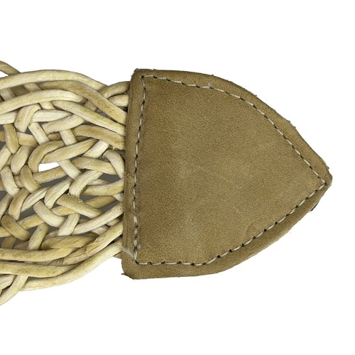 VTG USA Ralph Lauren Belt Braided Woven Brass Womens 42” Leather End ivory - Picture 4 of 7