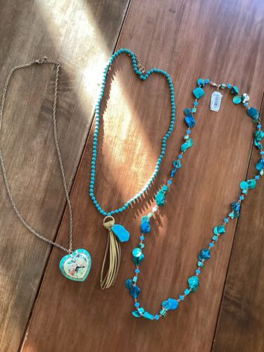 Torquoise Lovers Necklace LOT Boho Shell Mother Of Pearl Heart Tassel Pendant
