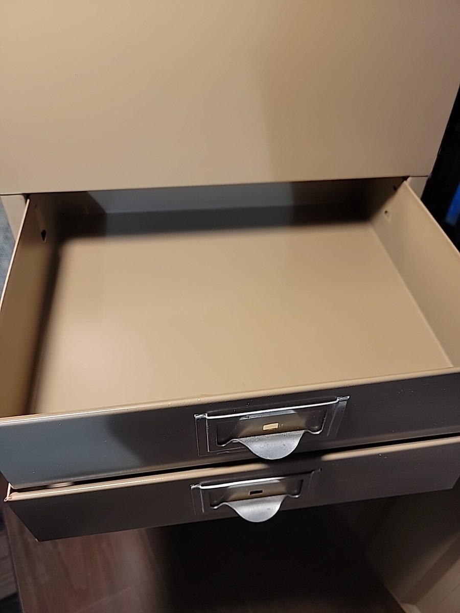 VINTAGE METAL CABINET VERTICAL TOP, 2 DRAWERS AND FRONT DOOR w/KEY