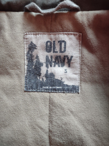 Old Navy Mens Jacket Coat M DARK KHAKI Utility Chore Hunting Canvas Fleece Lined - Picture 3 of 3