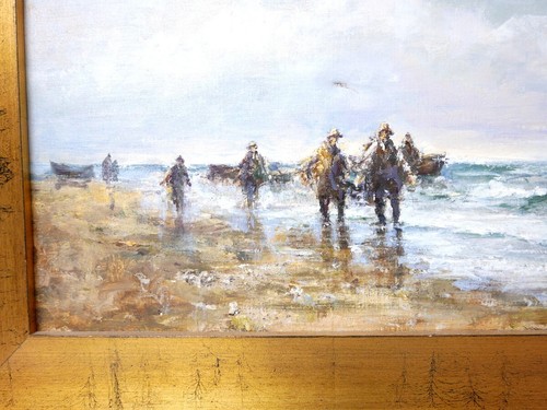 'End of the Fishermen's Day' Original Impressionist Oil Art by Unknown Artist - Bild 6 von 8