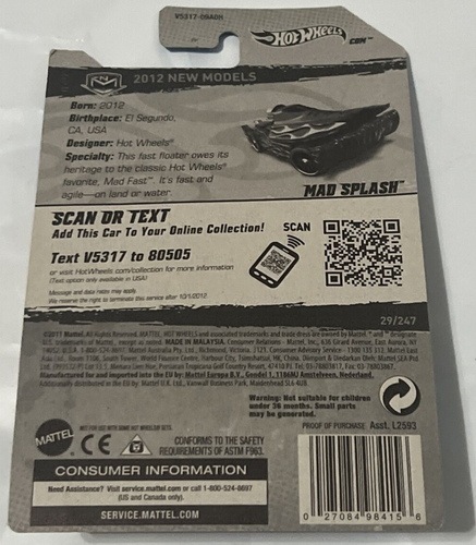 2012 Hot Wheels MAD SPLASH 2012 New Models #29/247 RED and BLUE - Picture 4 of 4