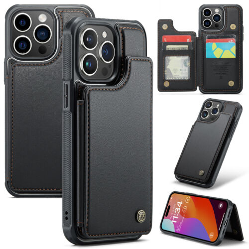 Hülle Für iPhone 15 14 Pro Max 13 12 11 Leder Wallet Card Holder Magnetic Tasche - Bild 3 von 27