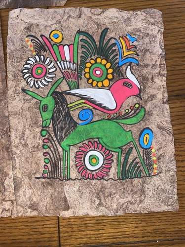 LOT (5) Mexican Amate Bark Painting Approx 12" x 9" Vintage - U Get All 5 - Picture 6 of 6