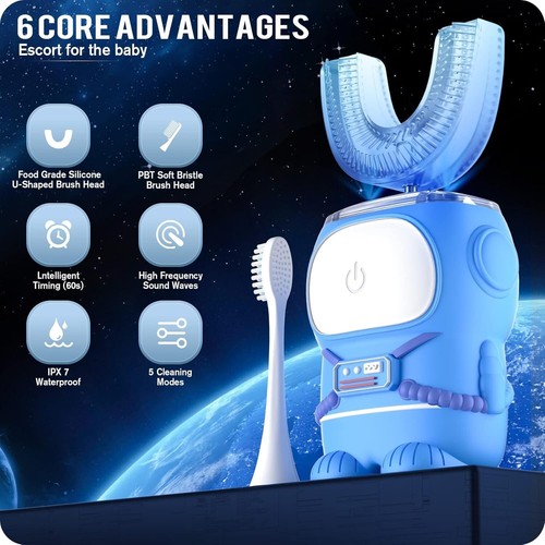 Ultrasonic Kid's Electric Toothbrush - 360° Cleaning in Fun Astronaut Design - Picture 4 of 9