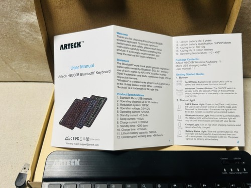 Arteck HB030B Universal Slim Portable Wireless 7-Color Backlit Keyboard Tested - Picture 4 of 5