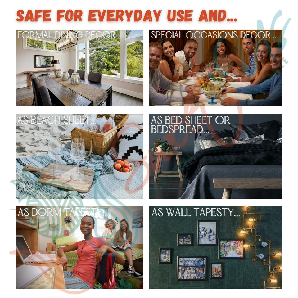 Cotton Block Print Tablecloth Elephant Green Blue Batik Kitchen Dining Linen - Image 2 of 4