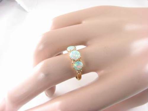 LARGE 9K 9CT GOLD AAA FIERY OPAL TRILOGY ART DECO INS 3 STONE RING FREE RESIZE - Picture 7 of 7