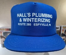 HALL'S Plumbing Blue Hat Adjustable Advertising Mesh Route 285 PA. Made in USA 