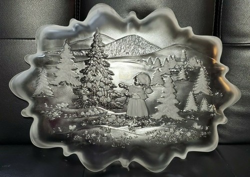 Vintage Mikasa Crystal Glass Christmas Story Oval Canape Serving Tray Platter - Picture 3 of 10