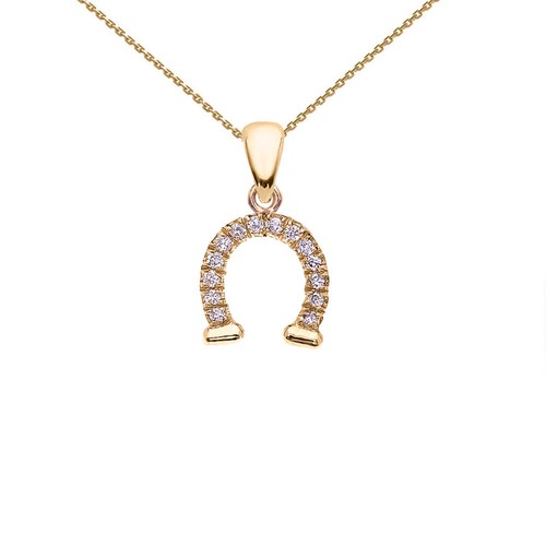 Reversible Diamond Horse Shoe Good Luck Gold Charm Dainty Pendant Necklace - Picture 3 of 8